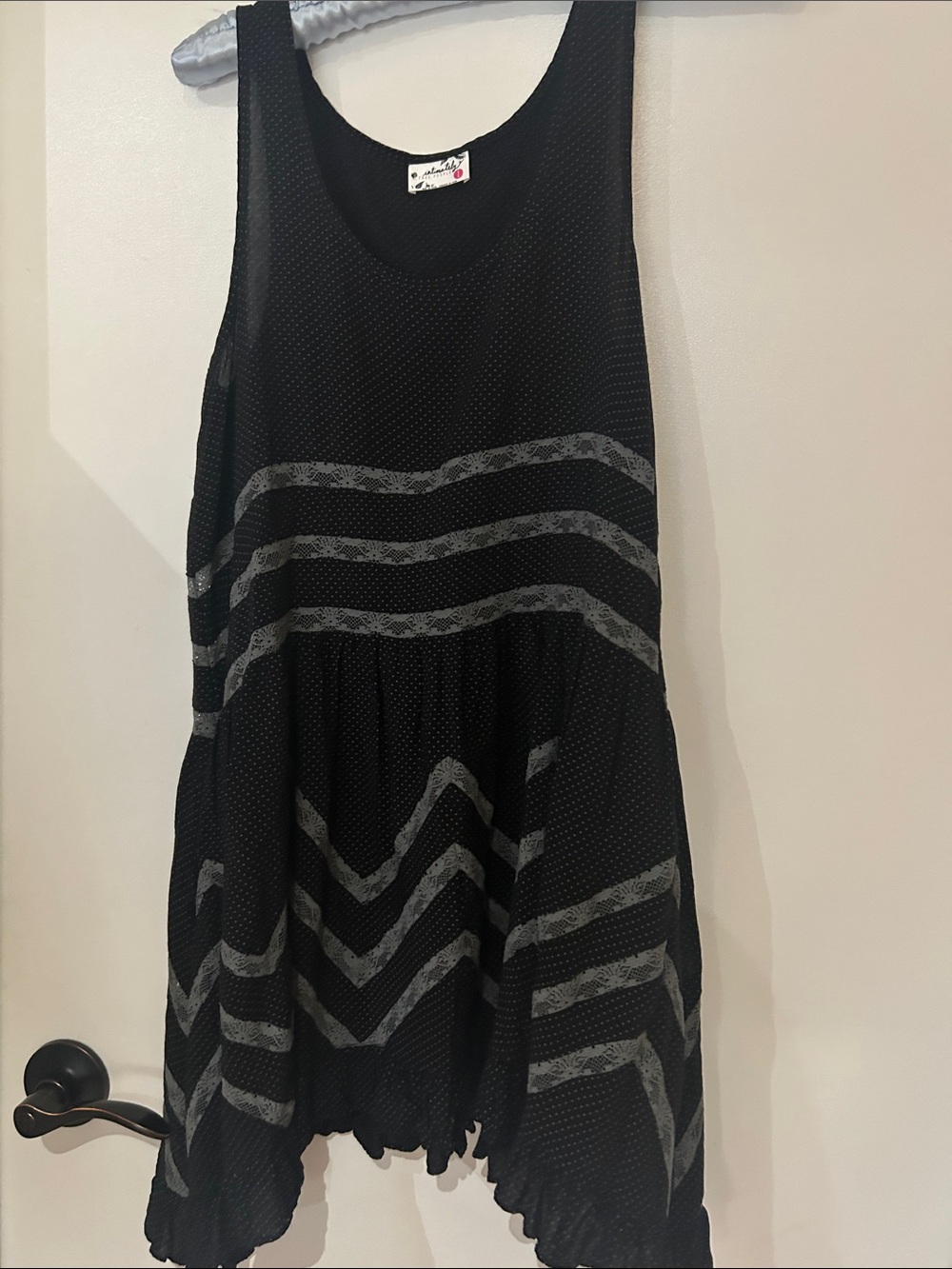 Free People Black Dress with Gray Chevron Stripes